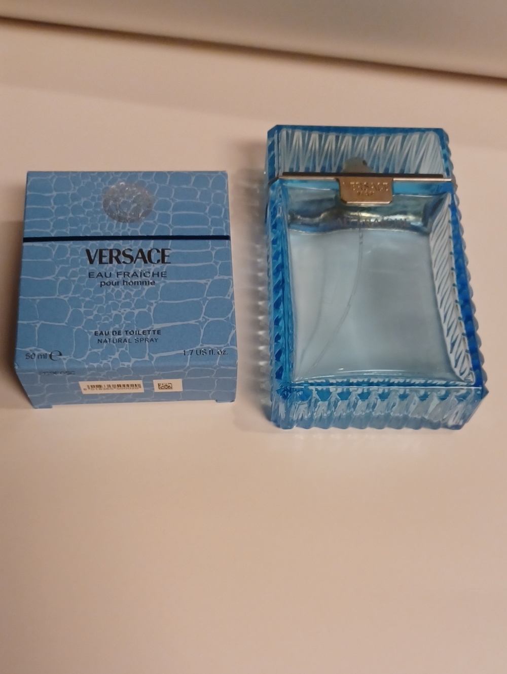> Empty Versace Eua Fraiche Pour Homme 6.7Oz Bottle With Box From Smaller Bottle